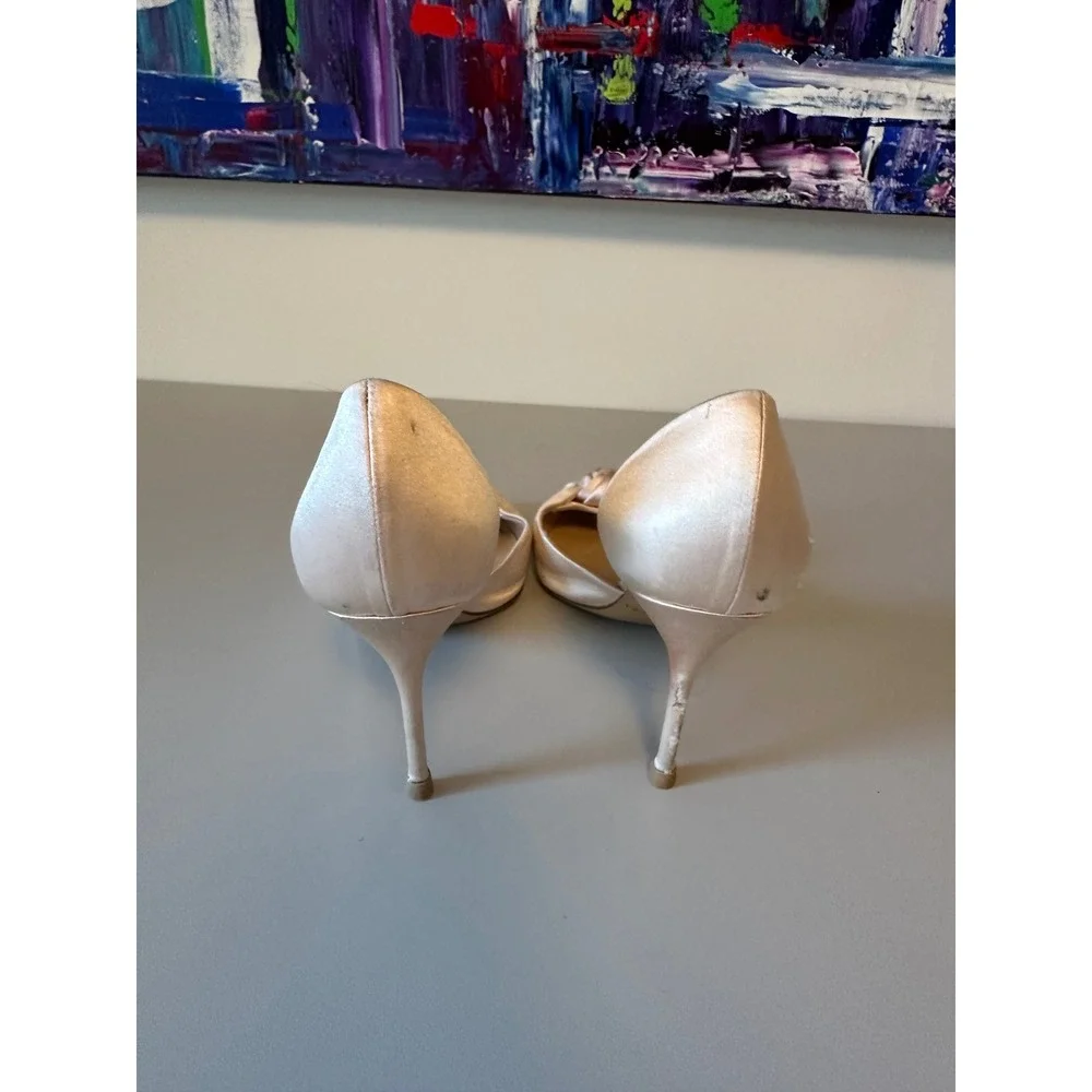 Casadei Champagne Satin Bow d'Orsay Pointed Toe Pumps | Size 38